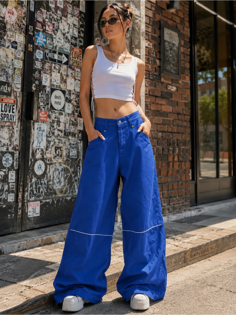 KIKWEAR KDUB Y2K Blue Baggy Wide Leg Landing Parachute Rave Jnco Inspired Sz 28